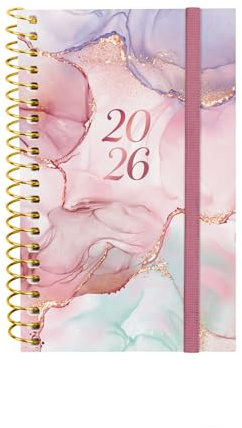 Finocam - Spiralkalender 2026, Wochenansicht, Queransicht, Januar - Dezember (12 Monate), Jahresplaner 2026, Deckel aus Polypropylen, Spiralbindung, Trendy Design Collection - Goldy - Katalanisch