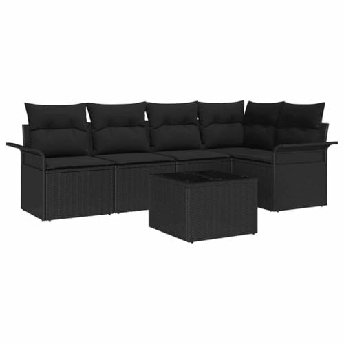 vidaXL 6-teiliges modulares Garten-Sofa-Set mit Kissen in Schwarz aus Poly-Rattan. Ideal für die Terrasse oder den Balkon. Bequem und stylisch – die perfekte Lösung für Deine Lounge.