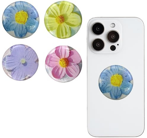 4PCS Flower Design Phone Grip Holder, Phones Ring Grip with Foldable Stand, Finger Holder for Back of Phone, Compatible with Smartphones & Tablets - Red, Purple, Yellow, Blue
