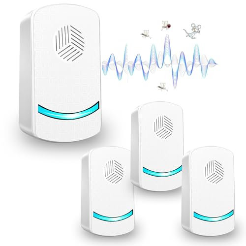 Repelente Ultrasónico de Plagas, 4 Pack Electrónico Repelente Control de Plagas, Repelente Ultrasónico Mosquitos para Anti Mosquitos, Moscas, Ratones, Cucarachas, Arañas, Roedores