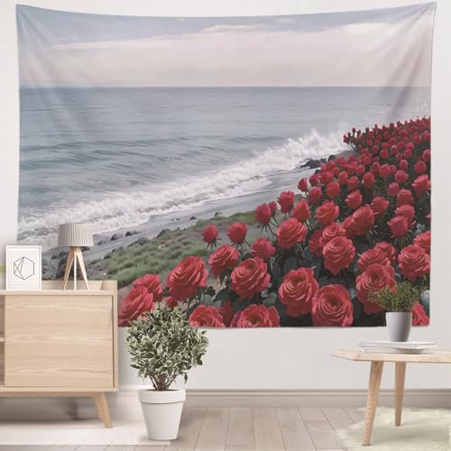 Tapestry Red Rose Green Wall Tapestry Decorations for Bedrooms Aesthetic Dorm Living Room Tapestries Polyester Washable Reusable Wall Hanging 150x100 cm