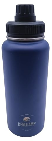 Kenucamp Edelstahl-Thermoflasche 1.000 ml, Blau | BPA-frei; doppelwandige, bruchsichere und rostfreie Isolierflasche, hält 12 Std. warm oder kühl, für Camping und Outdoor.