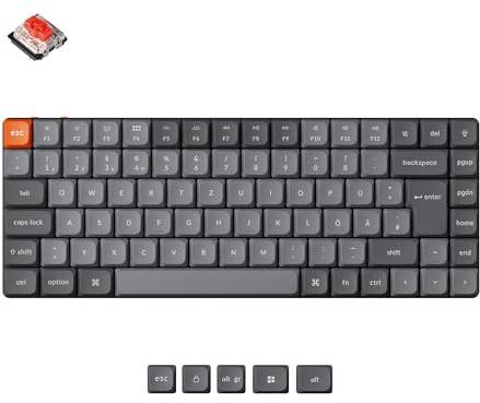 Keychron Teclado mecánico inalámbrico K3 Max de 2,4 GHz/Bluetooth 5.1, programable con QMK/Launcher, 75% ISO DE, teclado QWERTZ para juegos para Mac/Windows – Interruptor rojo de perfil bajo Gateron