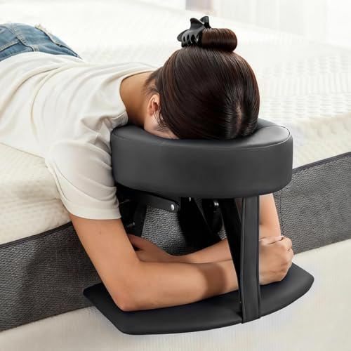 HoMove Massage Headrest for Bed, Adjustable Massage Face Cradle at Home, Portable Bed Massage Head Holder, Massage Table Head Rest for Salon Spa, Face Down Pillow After Eye Surgery, Black with Armrest