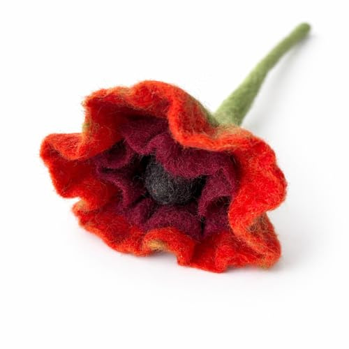 GLOBO Fair Trade Partner Mohnblume aus Filz (1 Stück) - Filzblumen (Klatschmohn - hellrot)