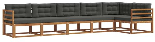 vidaXL Outdoor-Sofagarnitur mit Kissen 6 pcs Natur und Anthrazit, Garten Lounge Möbel, modernes Outdoor Sofa, langlebiges Patio Sectional Sofa, Akazien entspannendes Set für Komfort im Hinterhof