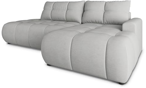 Masseno Ecksofa FLUMA CL R-S mit Schlaffunktion L-Form, Modern Sofa mit Bettkasten, Wohnzimmersofa, Couch, Soffa, Bettsofa, Couchgarnitur - Hellgrau, Castel 80