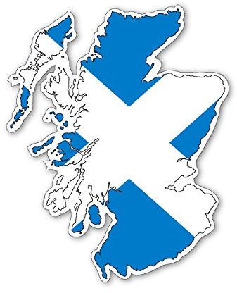 Scotland Map Silhouette Flag Vinyl Sticker, Blue and White, 96mm x 77mm, Car Van iPad Laptop Decal