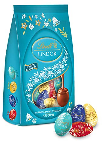 Lindt - Sachet de Mini-Œufs LINDOR Edition de Pâques - Assortiment de Chocolats au Lait, Noirs, Blancs et Noix de coco - Idéal pour Pâques, 180g