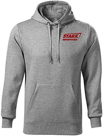 Stark Industries Iron Man Super Hero Dark Grey Embroidered Original Hoodie Premium Class Mens Size L