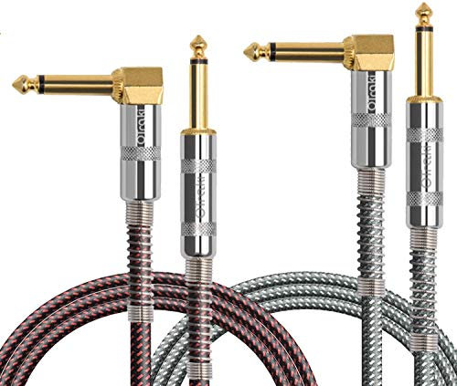 OTraki 6.5Ft Guitar Cable 6.35mm 1/4 Guitar Lead Right Angle 2 Pcs 1m Guitars Cable TS Guitars Amp Leads Braided Noiseless Audio Instrument Leads for ELectric Bass Keyboa