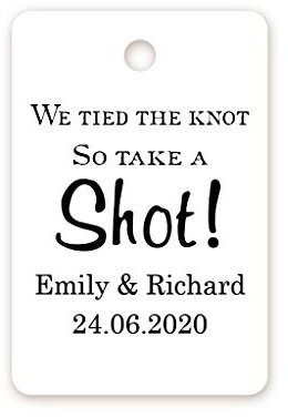 100x Personalised Wedding Favour Gift Tag - We Tied The Knot,so take a Shot Tags,Wedding Thank You Tags,40mmx60mm Mini Liquor Bottle Tag,Shot Glass Tags - Tag 034
