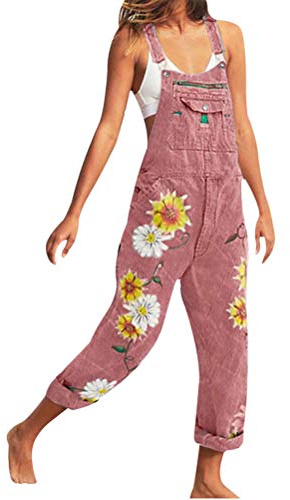 Onsoyours Combinaison Femme Salopette en Jeans Denim Boyfriend Slim Jumpsuit Pantalon Floral Casual Grand Taille pour Printemps Automne