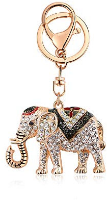 SWJEWEL Porte-clés éléphant en strass pour femme avec cristal porte-bonheur personnalisé, noir, Small