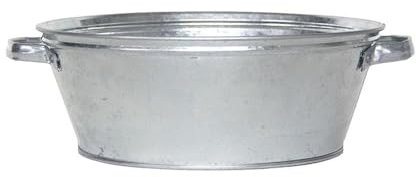 Rivanto® Zink Wanne mit Griffen, rund, Größe S, Wasch Wanne, 42 x 36,5 cm, Höhe 13 cm, Wasser Wanne für Garten, Terrasse & Balkon