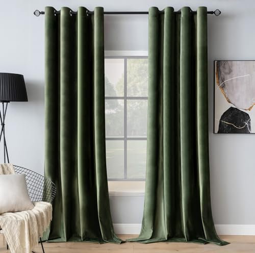 MIULEE Grün Samtvorhang Ösen 2er Set 140X245, Wunderschön Weich Vorhänge Samt für Deko Schlafzimmer Wohnzimmer, 2 Stück Samt Gardinen Blickdicht Jedes 245 cm Hoch, Dicker Velvet Thermovorhang