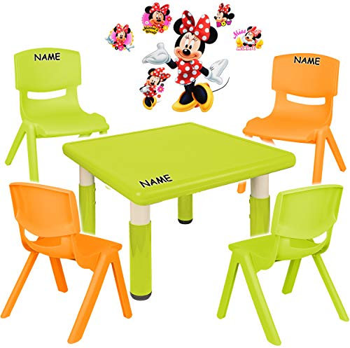 alles-meine.de GmbH Sitzgruppe für Kinder - Tisch + 4 Kinderstühle - Größen & Motiv & Farbwahl - Minnie Maus/hell grün - inkl. Name - höhenverstellbar - 1 bis 8 Jahre - Plastik..