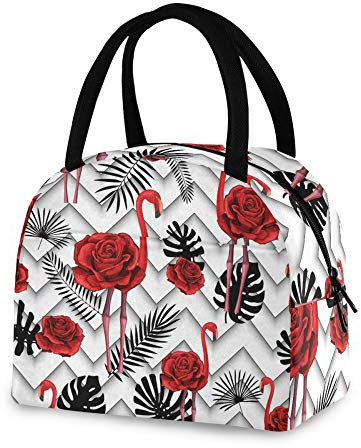 Sac à déjeuner isotherme RELEESSS - Motif rose et flamant rose - Sac isotherme réutilisable pour femme, homme, fille, garçon