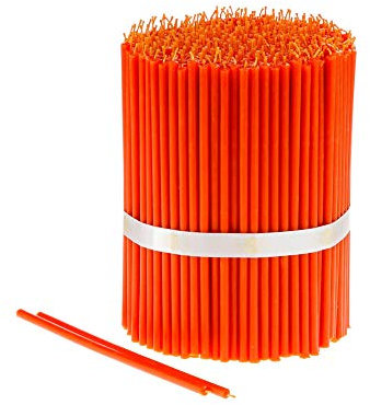 Danilovo Reine Bienenwachskerzen - Kegelkerzen Tropffrei, Rauchfrei, Lang, Dünn - Dekorative Kerzen für Kirchengebet, Dekoration oder Geburtstag - Honig-Duftkerzen 18,5x0,61 cm (Orange, 50 Stk.)