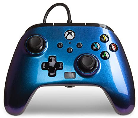 Power A - Mando con cable, salida de audio y botones programable, azul brillante Nebula (Xbox One, Xbox serie X y Windows 10)
