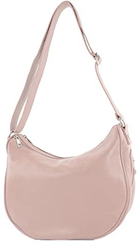 modamoda de - T222 - ital. Umhängetasche Schultertasche aus Leder, Farbe:Rosabeige dunkel