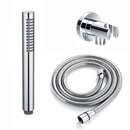 ENKI, EO017, Premium Round Pencil Hand Shower with Silicone Jets Kit Incl. Hose and Wall Bracket with Outlet, Chrome