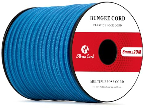 Abma Cord Bungee Cord 8mm 20M Elastic Shock Cord 100% Stretch Elastic Bungee Rope for Tarpaulin, Trailer, Backpack, Tent Pole, Kayak - Light Blue