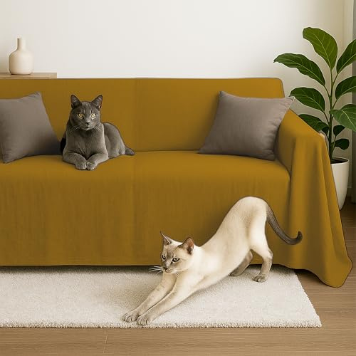 Byour3 - Sofabezug 2 3 4 Sitzer Leichte 100% Reine Baumwolle Sofa Cover Schutzhülle Sofaüberwurf L U Form Ecksofa Sofa Couch Abdeckung Alles Couchbezug Abwaschbar (Gold, 1 Sitzer)
