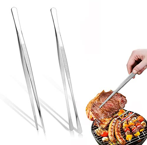 2 pièces Pincettes de Barbecue, Pinces de Cuisine Professionnelles, Pincette de Cuisine, Pince à Épiler pour Barbecue, Brucelles Multifonctions en Acier Inoxydable 30,5 Cm, pour La Cuisine
