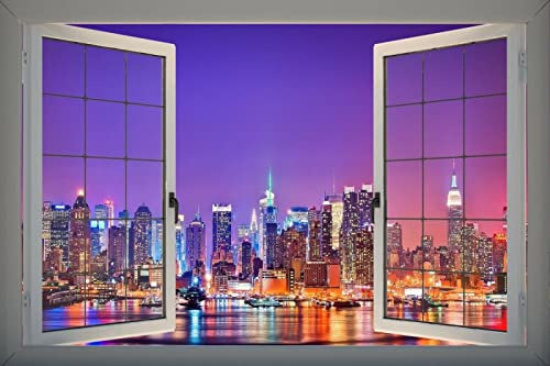 3D Effect PVC Window Skyline Cityskape NYC Sticker Wall Poster Vinyl