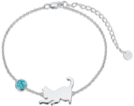 LONAGO Katze Armband 925 Sterling Silber Nette Katze mit Geburtsstein Armband Schmuck für Frauen (November-Türkis)