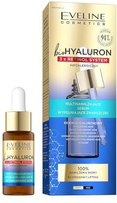 Eveline Cosmetics Biohyaluron 3xRetinol System - Intensives Veganes Anti-Aging Serum mit Hyaluronsäure und Niacinamid, 99% Natürliche Inhaltsstoffe