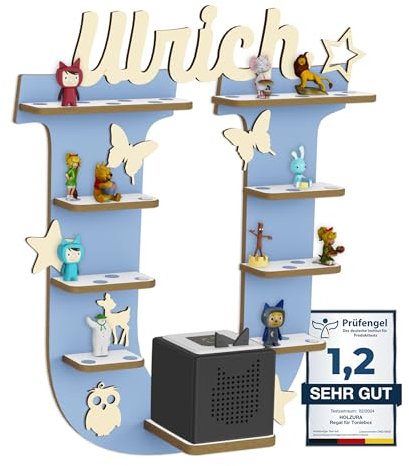 Holzura Tonie Regal für Toniebox, Toniebox Regal personalisiert mit Name und Holzsymbolen, Tonie Aufbewahrung (Buchstabe U)