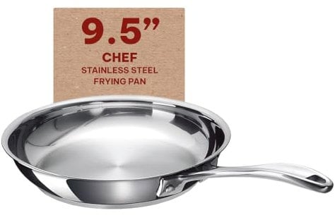 Alva Chef 9.5 Tri-Ply Stainless Steel Frying Pan, Professional-Grade 18/10 Steel - Superior Heat Distribution - Ergonomic Stay-Cool Handle - Oven Safe - All Cooktops & Induction Compatible, PFAS-Free