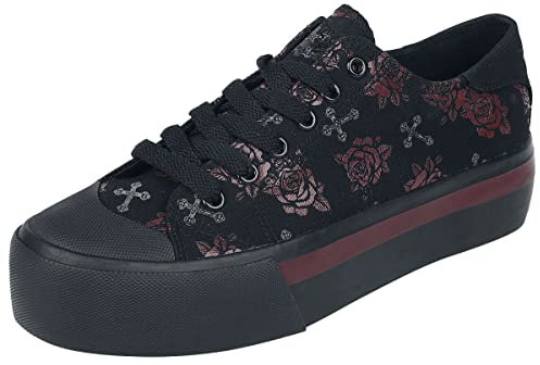 Rock Rebel by EMP Damen Schwarze Plateau Sneaker mit Kreuz und Rosen Print EU37