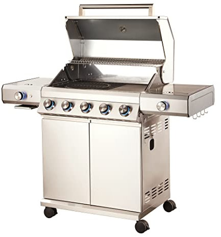 Tarrington House Barbecue a Gas con 5+1+1 Bruciatori Glenwood, Acciaio Inox, Coperchio con Termometro, Piastra, Accensione Elettrica, Argento