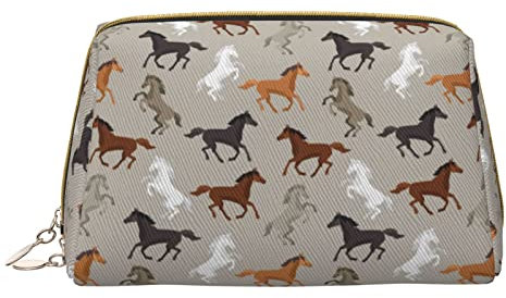 OCELIO Niedliches Pferd Leder Tragbare Kosmetiktasche (groß), Leder Clutch Reißverschluss Kosmetiktasche, Kulturbeutel Reisetasche, Reise Aufbewahrungstasche, Weiß, Einheitsgröße, Weiß, One Size