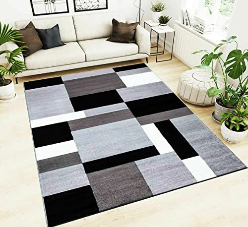 Large Area Rugs Living Room Bedroom Soft Carpet Kitchen Hallway Runner Floor Mats Normal Pile Geametric Patterned Rug (Grey-Black, 200 x 290 cm)