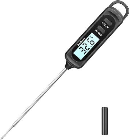 hoyiours Thermometre Cuisine à Lecture Instantanée Thermometre Patisserie avec Sonde Longue Thermometre Viande Ecran LCD, Thermomètre Alimentaire pour les Boissons Chaudes - Noir