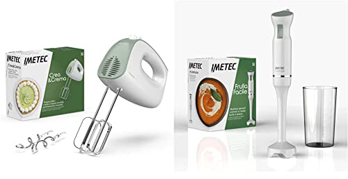 Imetec Crea&Crema sbattitore elettrico, Fruste extralunghe per impasti dolci e panna montata & FrullaFacile, Frullatore a Immersione, Gambo XL, Lame in Acciaio Inox