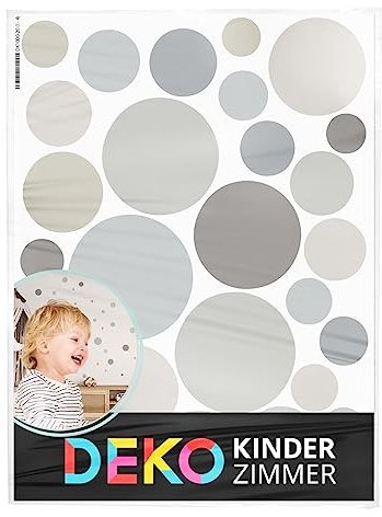 DEKO KINDERZIMMER Wandtattoo Klebepunkte für Babyzimmer 120 Stück Kreise Wandsticker Kinderzimmer Punkte in Grau Beige Blau Set Wandaufkleber Dots DK1000A-20