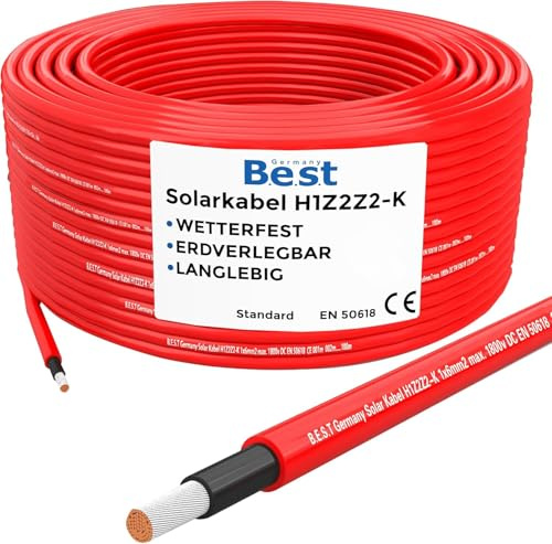 Germany B.E.S.T Solarkabel Solarleitung 4mm² reines Kupferkabel H1Z2Z2-K 15m PV Rot