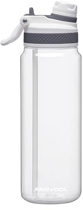 ANGVOOL 2 in 1 Lid Water Bottle with Straw, Leak Proof Sports Drink Bottles for Gym Adult Men Women, BPA Free (Clear-grey, 900ml)