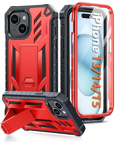 FNTCASE for iPhone 15/14/13 Case: Shockproof Military Grade Protective Cover with Kickstand - Dual Layer Matte Dropproof 6.1 Inch
