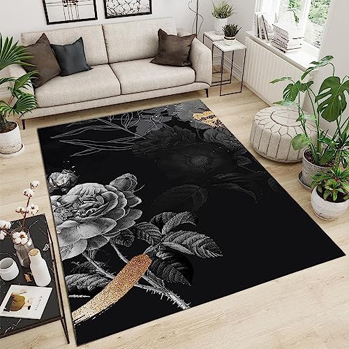 Tappeto Salotto Moderno Tappeto Pelo Corto Tappeto Soggiorno Rosa Grigia Nera Retrò - Tappeto Camera De Letto Moquette - Tappeti Per Cucina Tappeto Sala Disegno Confine 80 X 160 Cm