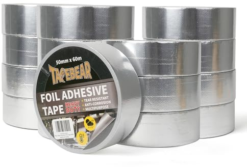 TAPEBEAR Glass Fiber Cloth Aluminum Foil Tape, Professional Insulation High Temperature Duct Tape, Withstand 80°C to 100°C, Reinforced, for HVAC, Repair, Pipe Sealing, 2inch x 65yard, 24 Rolls