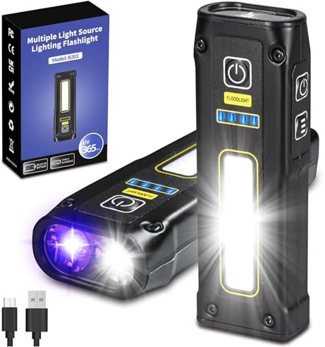 DARKBEAM UV Taschenlampe 365nm Schwarzlicht, LED EDC Taschenlampen hohe Lumen USB-C wiederaufladbare Woods Lampe, Mini Magnetic Bright COB Rotlicht - Notstrom - für Haustier Urin, Antike Detektion