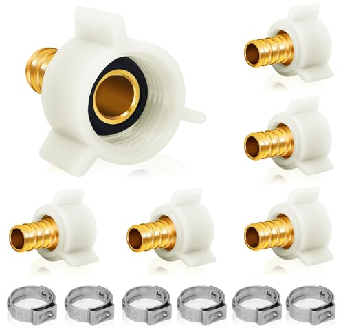 6Pcs PEX Swivel Adapter, 1/2 inch X 1/2 PEX Female NPT Swivel Adapter Brass Crimp Fittings, RV PEX Plumbing Fittings Pex Faucet Connector for Pipe Plumbing Connection (B)