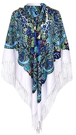 pvucpot Halstuch mit traditionellem ukrainischem/polnischem/russischem Blumenmuster und Fransen Elegante Halstuch