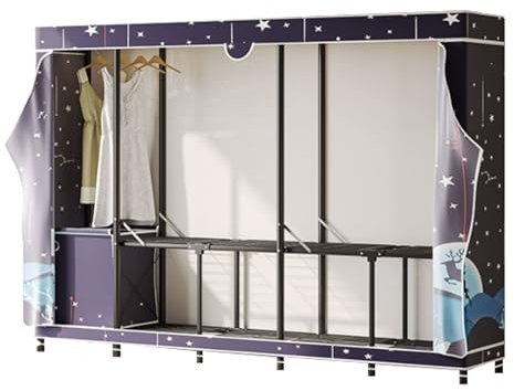AnytoY Faltbarer Schrank für Schlafzimmer, Kleidungsaufbewahrung, Organizer, Reißverschluss, Türvorhang, großer Schrank, einfach zu montierender Schrank (grau)